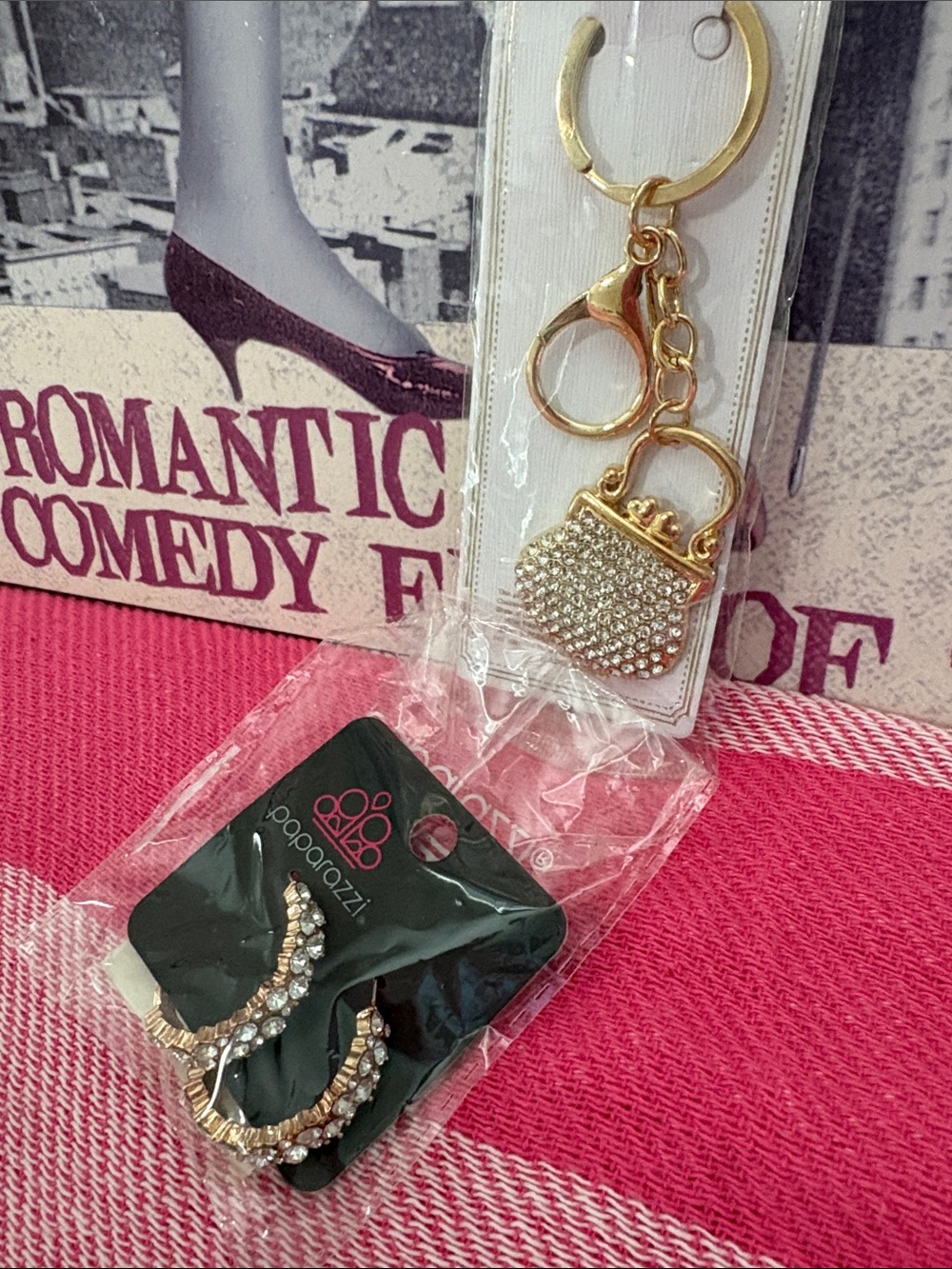 paparazzi Gold Rhinestone Purse Keychain Charm